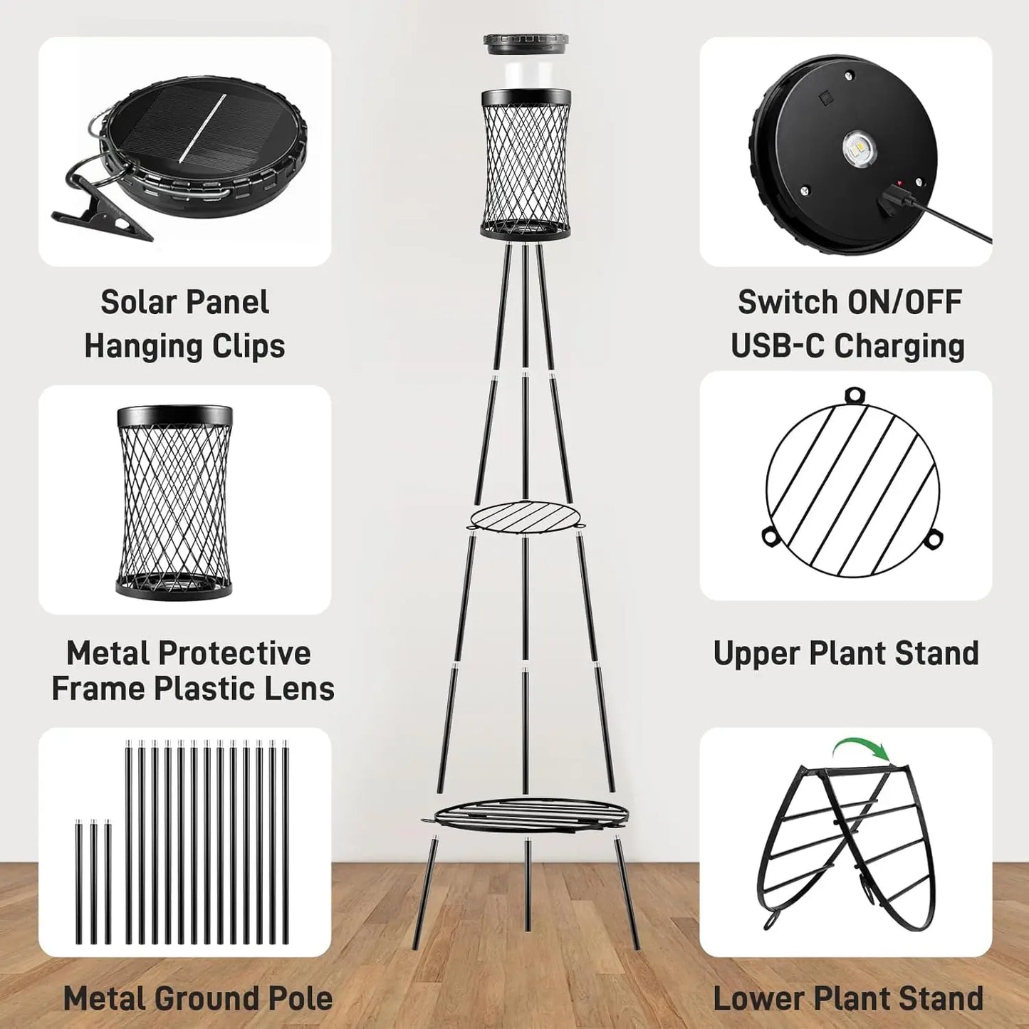 XMSJ Solar Floor Lamps With Plant Stand 2 Pack Outdoor