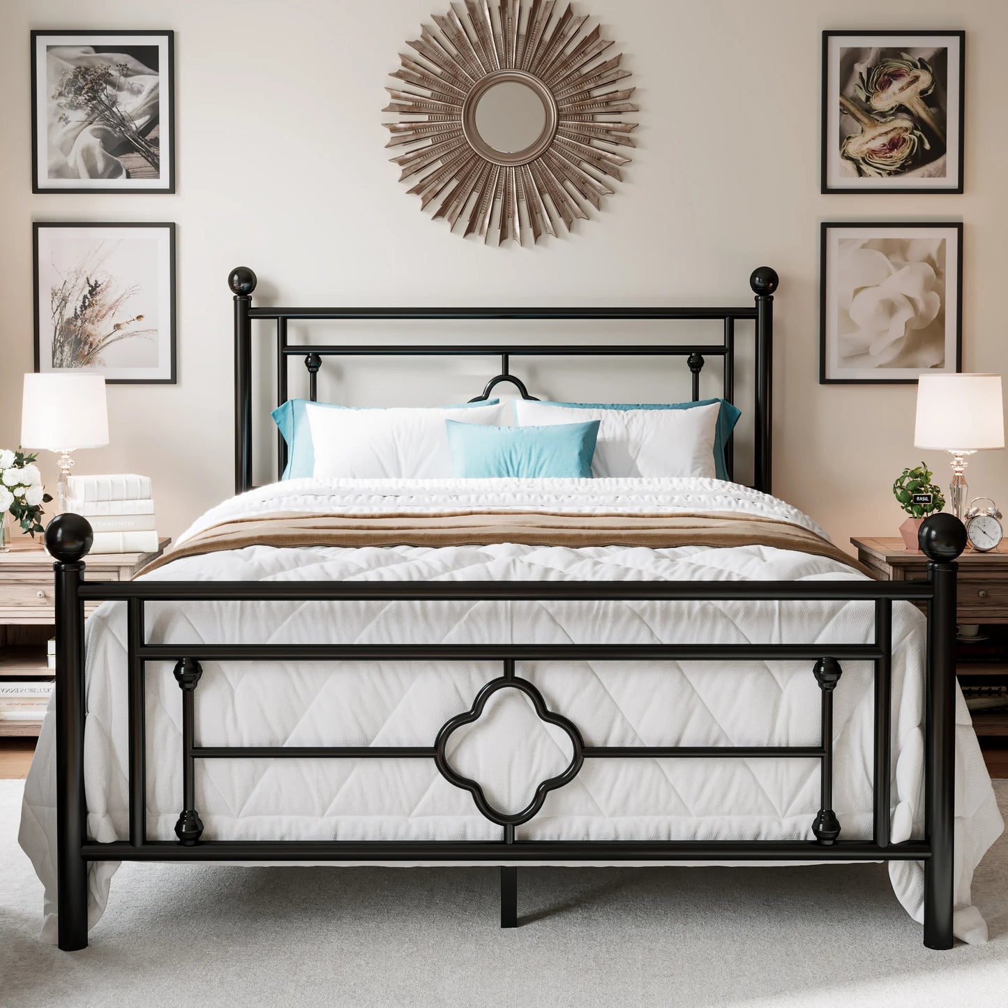 HOOMIC Vintage Victorian Metal Platform Bed Frame With Wrought Iron Headboard
