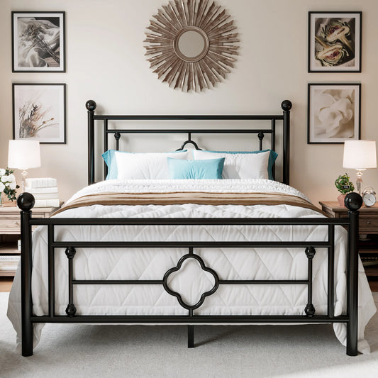 HOOMIC Vintage Victorian Metal Platform Bed Frame With Wrought Iron Headboard