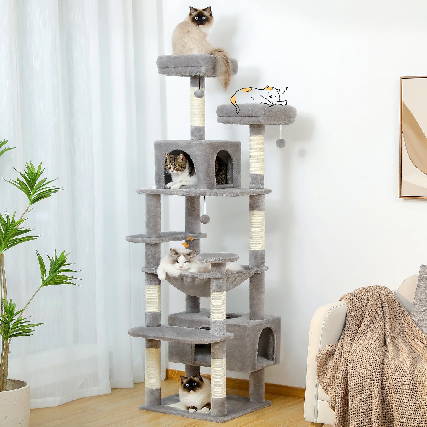 PAWZ Road Cat Tree And Tower For Indoor Cats With Sisal Covered Scratching Posts