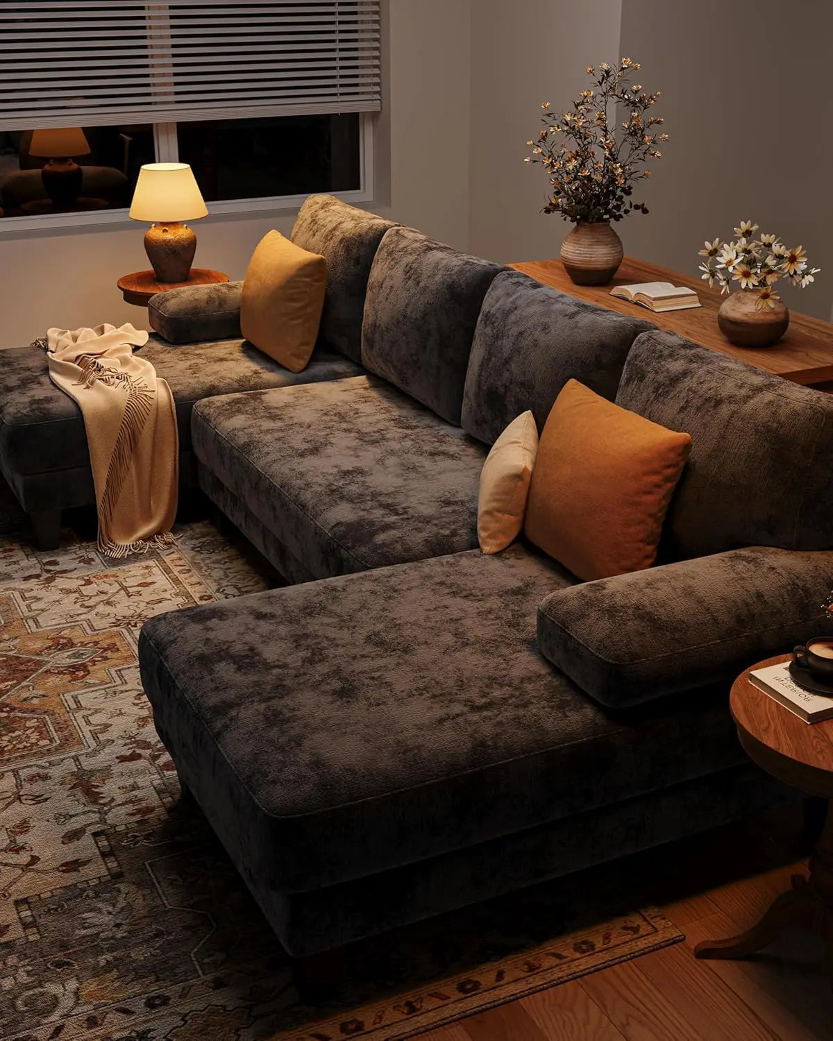 U Shaped Sectional Sofa With Double Chaise For Living Room