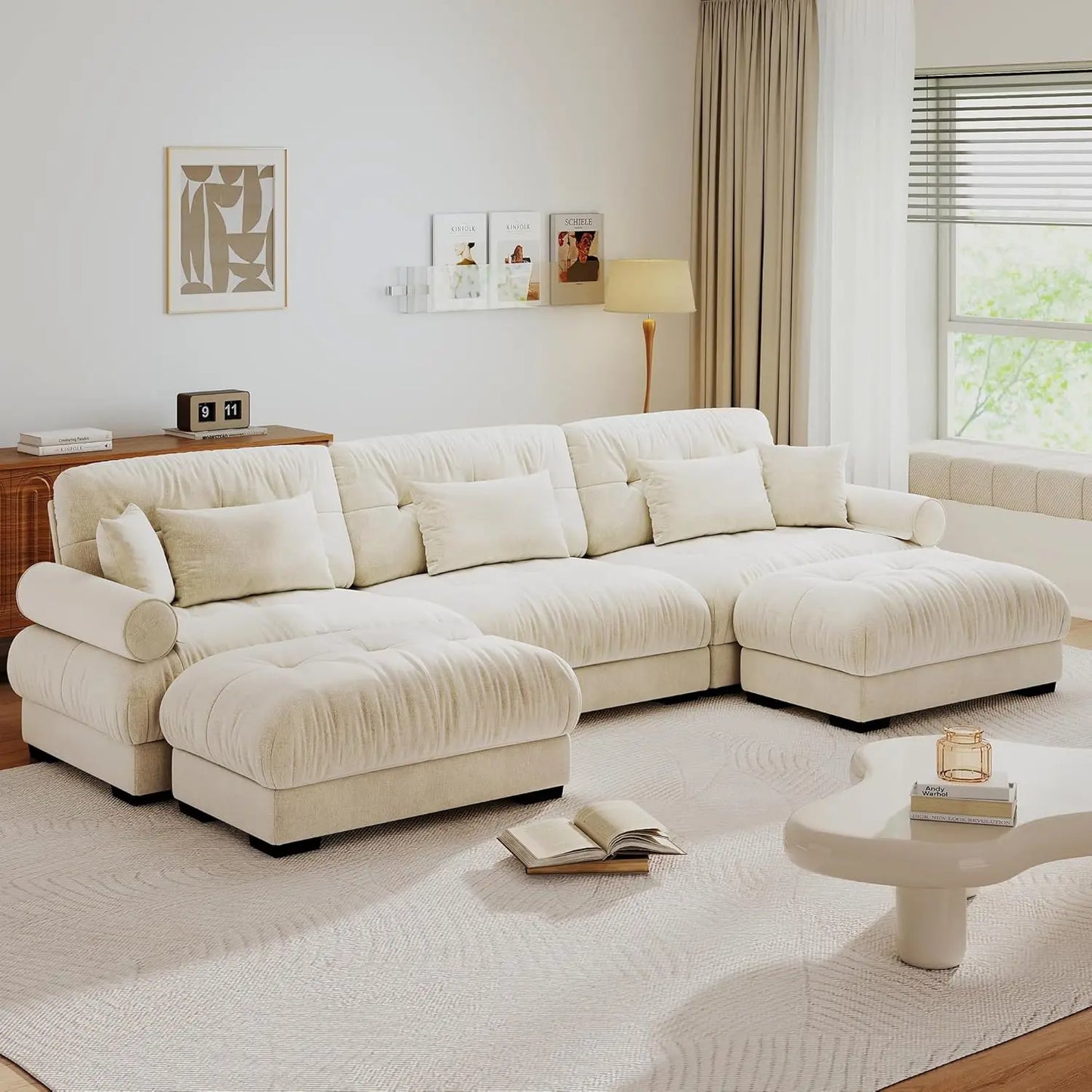 U Shaped Modular Sectional Sofa With Ottoman Velvet