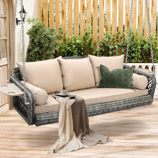 HUANZHUANG Three-Seater Wicker Hanging Porch Swing