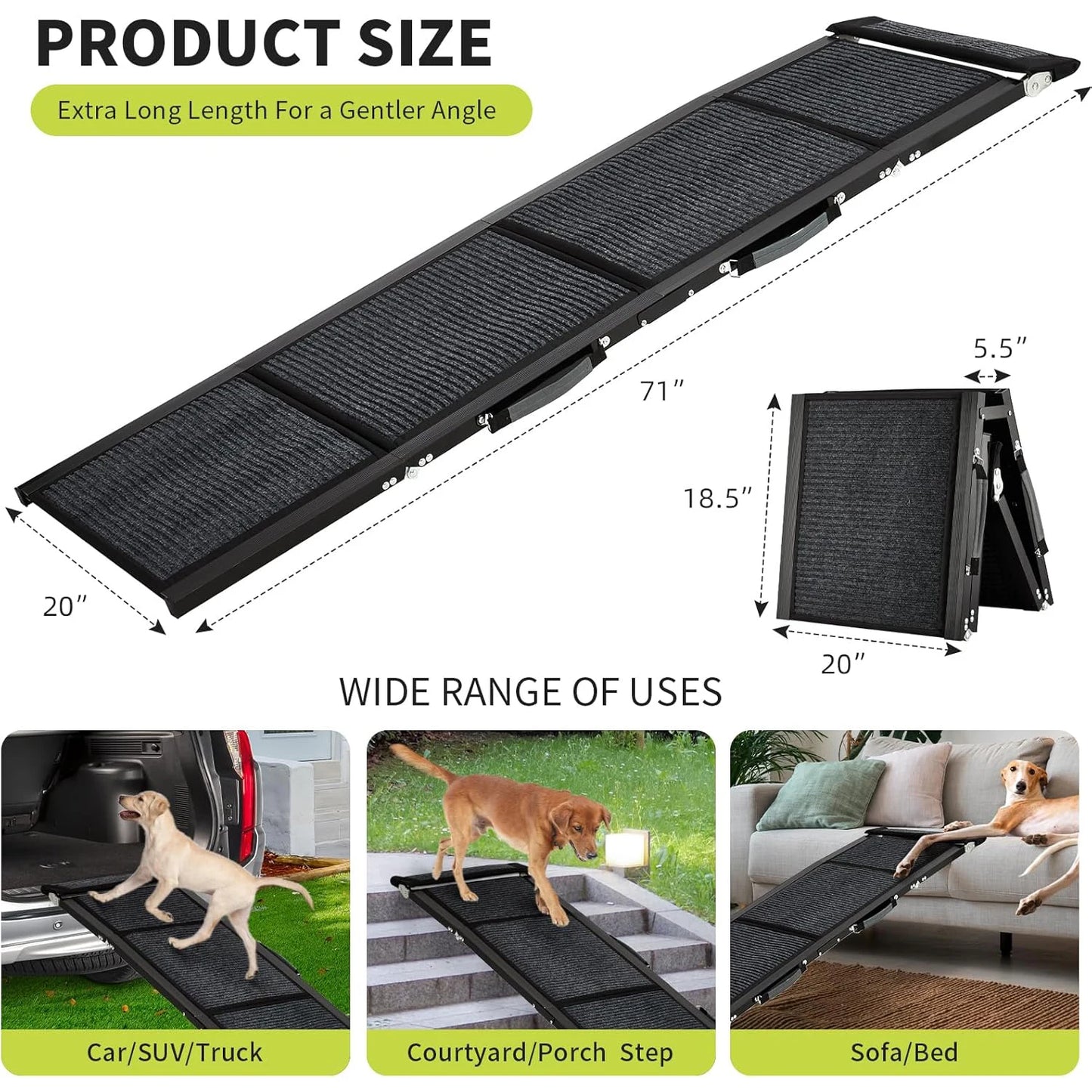 HiMISS Upgraded Folding Car Dog Ramp With Non Slip Surface Up To 250 Lbs