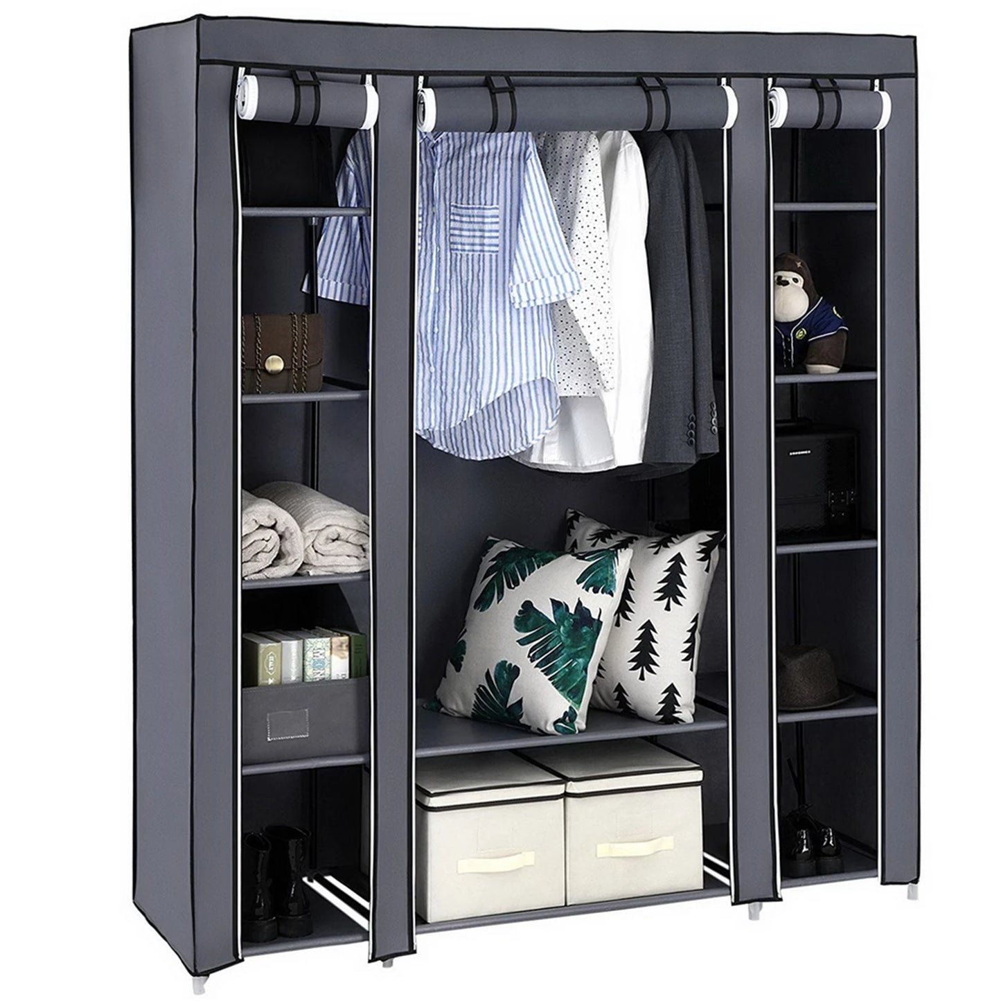 Portable Clothes Closet Wardrobe Organizer With Nonwoven Fabric Easy Assembly