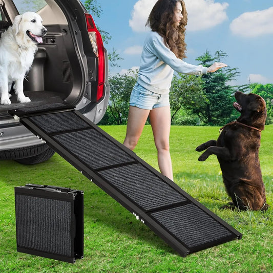HiMISS Upgraded Folding Car Dog Ramp With Non Slip Surface Up To 250 Lbs