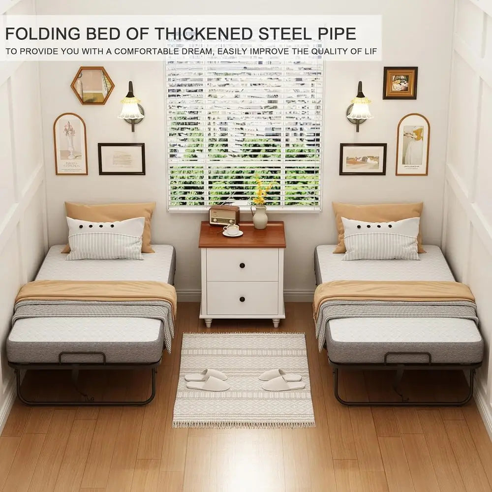 Portable Twin Size Folding Bed with Mattress, 75x38 Compact Guest Bed with Metal Frame,Customized