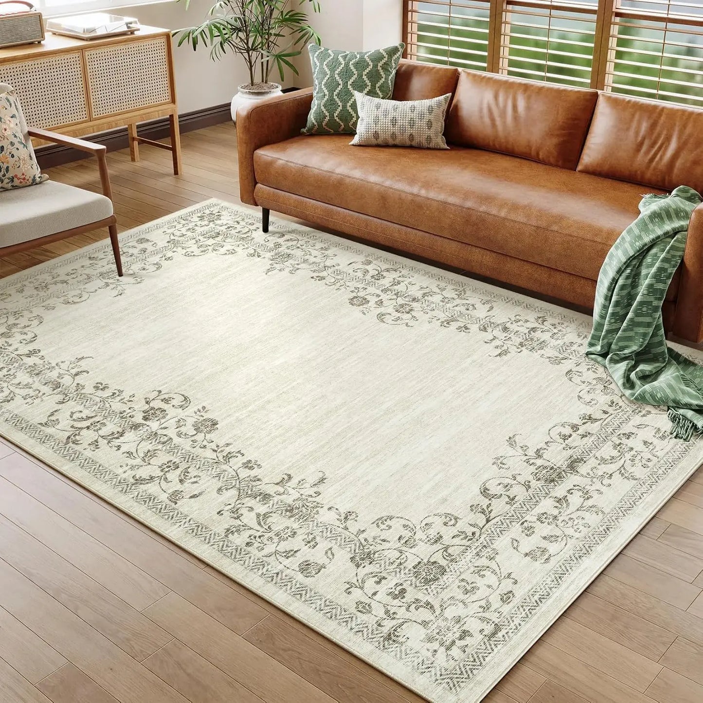 HiMISS Washable Floral Border Area Rug for Living Room Bedroom