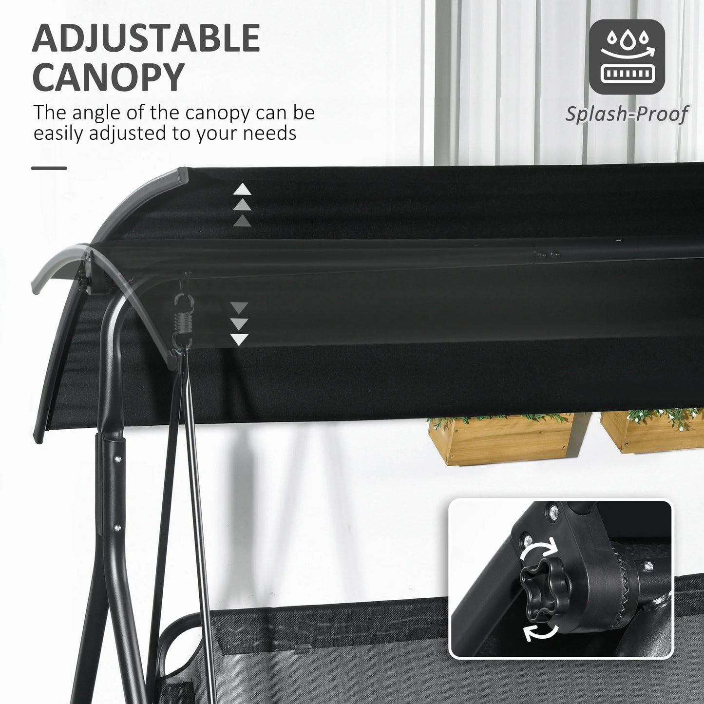 Outsunny 3 Person Porch Swing With Adjustable Tilt Canopy