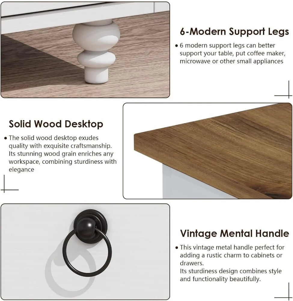 55'' Large Farmhouse Buffet Cabinet with Storage, 4 Doors & 2 Drawers, Adjustable Shelves for Kitchen Dining Room