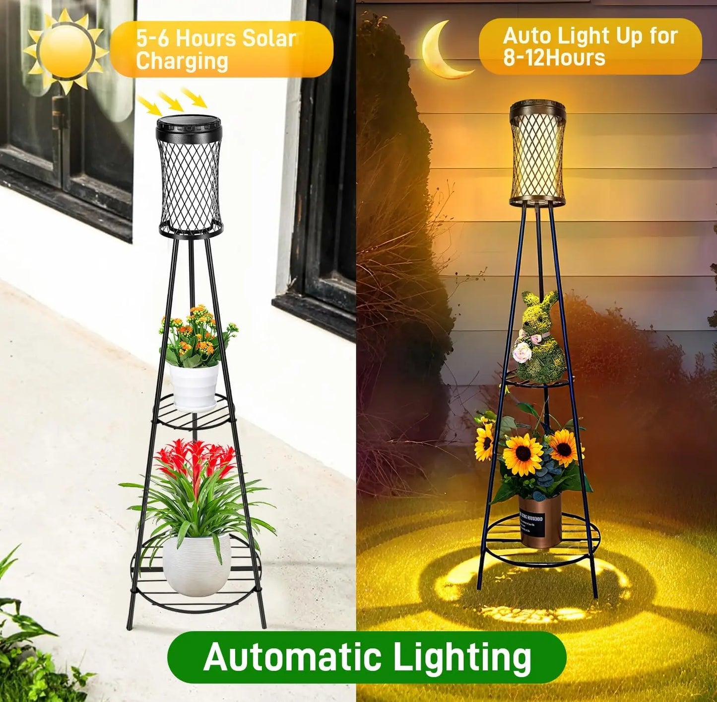 XMSJ Solar Floor Lamps With Plant Stand 2 Pack Outdoor