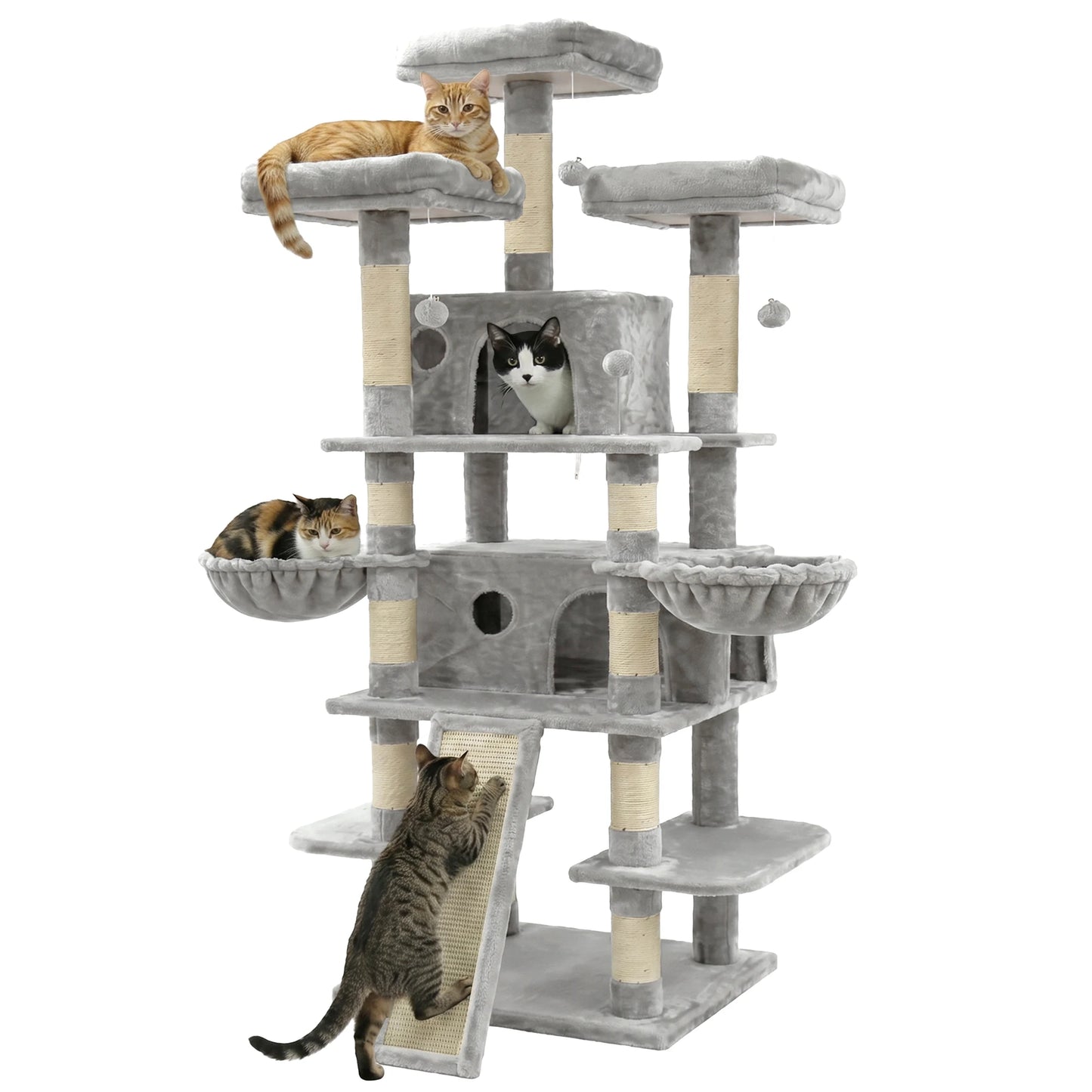 Cat Tree Tower With Two Condos And Scratching Posts