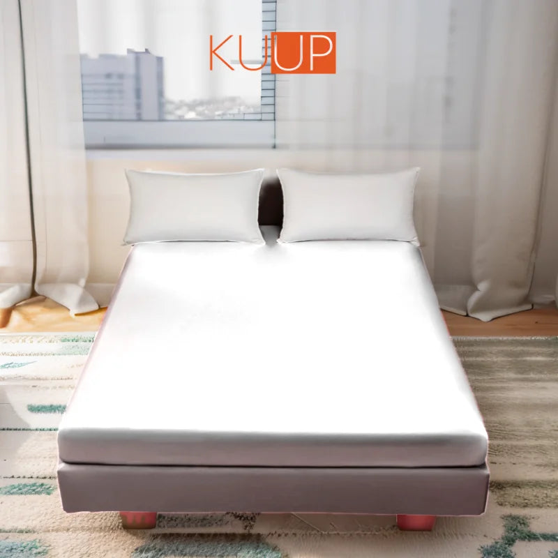 Kuup 100%Polyester 1pcs satin surface Bedding Fitted Sheet（No pillowcase）Elastic Band Around Mattress Cover King Bed Cover Sheet