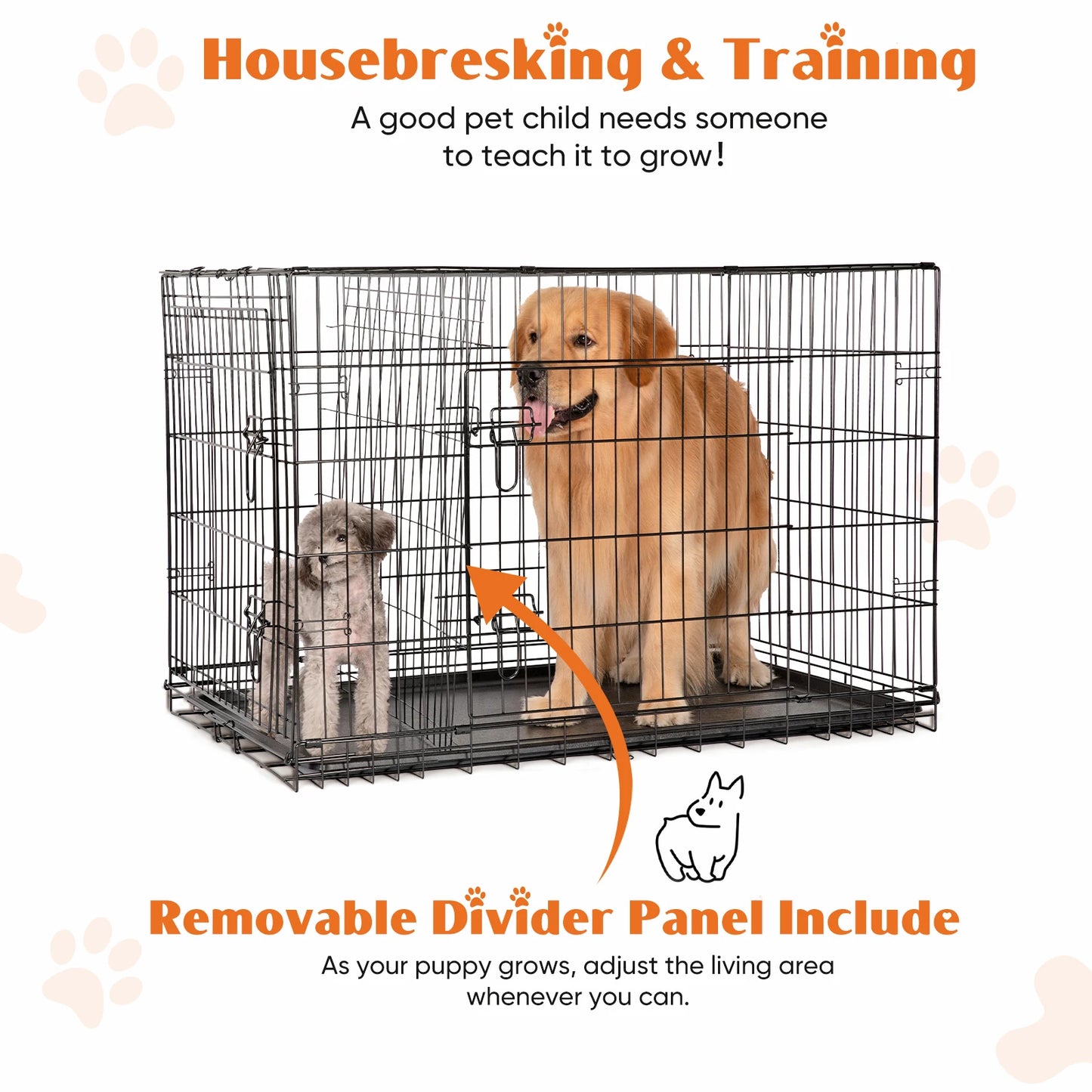 JHK Double Door Folding Dog Cage with Plastic Leak-Proof Pan