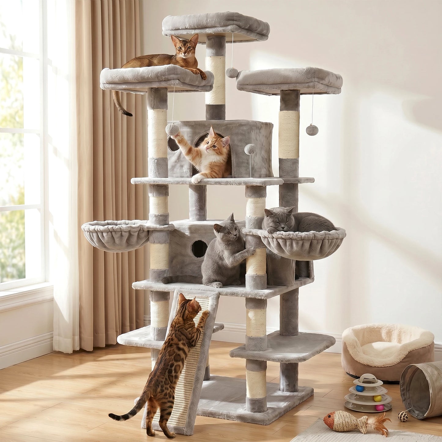 Cat Tree Tower With Two Condos And Scratching Posts