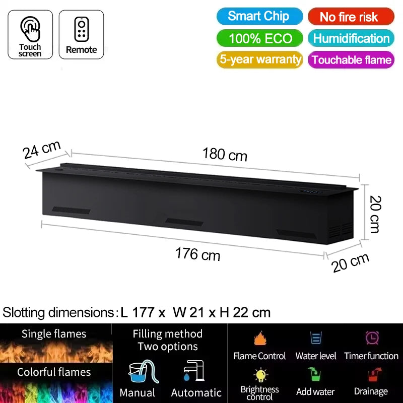AFLYEVER Smart Water Vapor Fireplace 3D Flame Tuya App