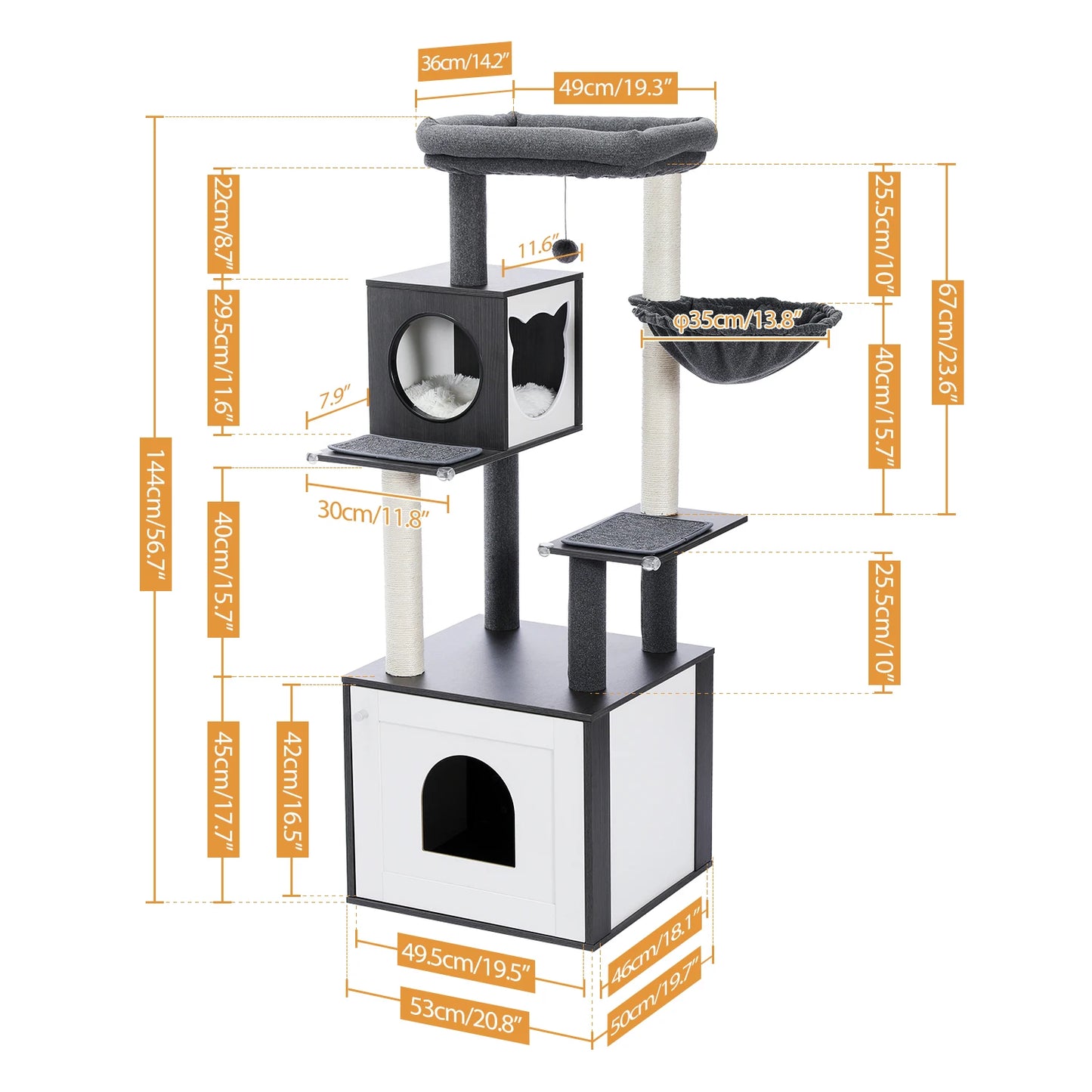 Multi Level Cat Tree Indoor Wood Tower With Scratching Posts