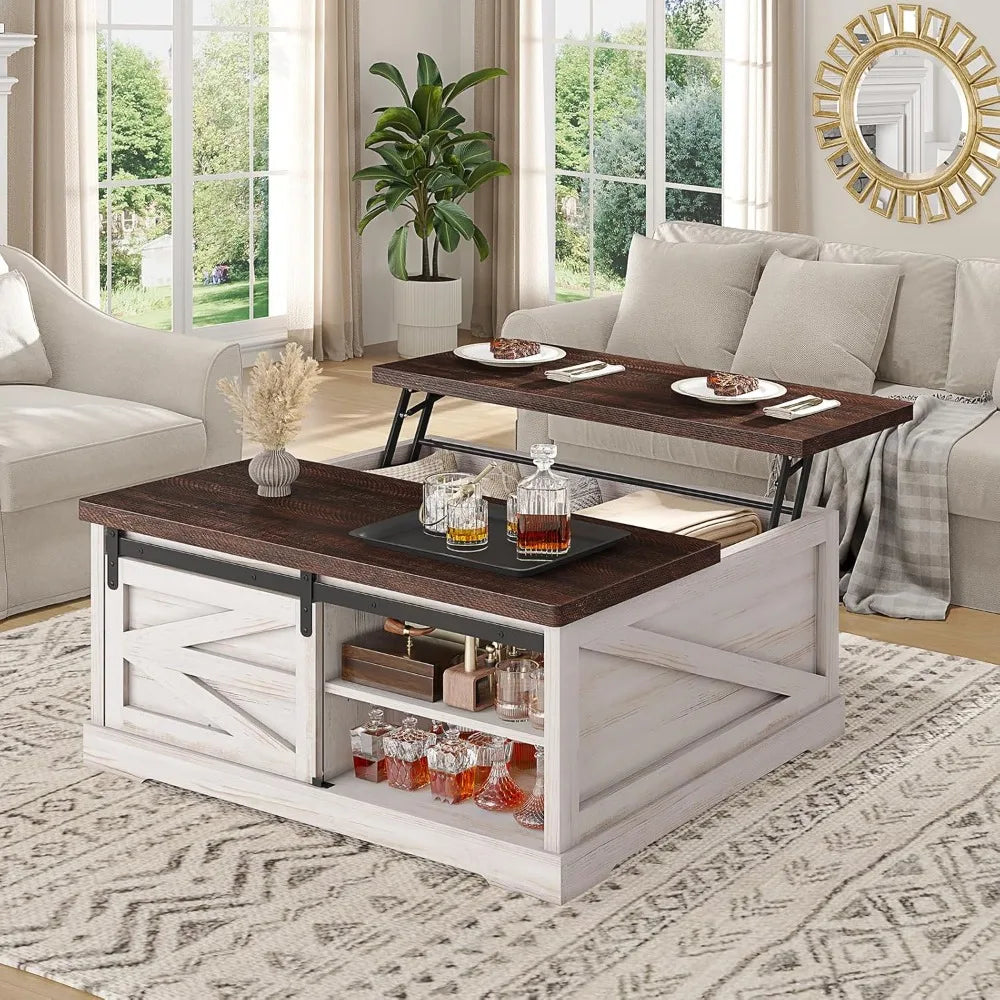 39.4'' Lift Top Coffee Table with Storage, Farmhouse Style, Adjustable Height & Drawers for Living Room