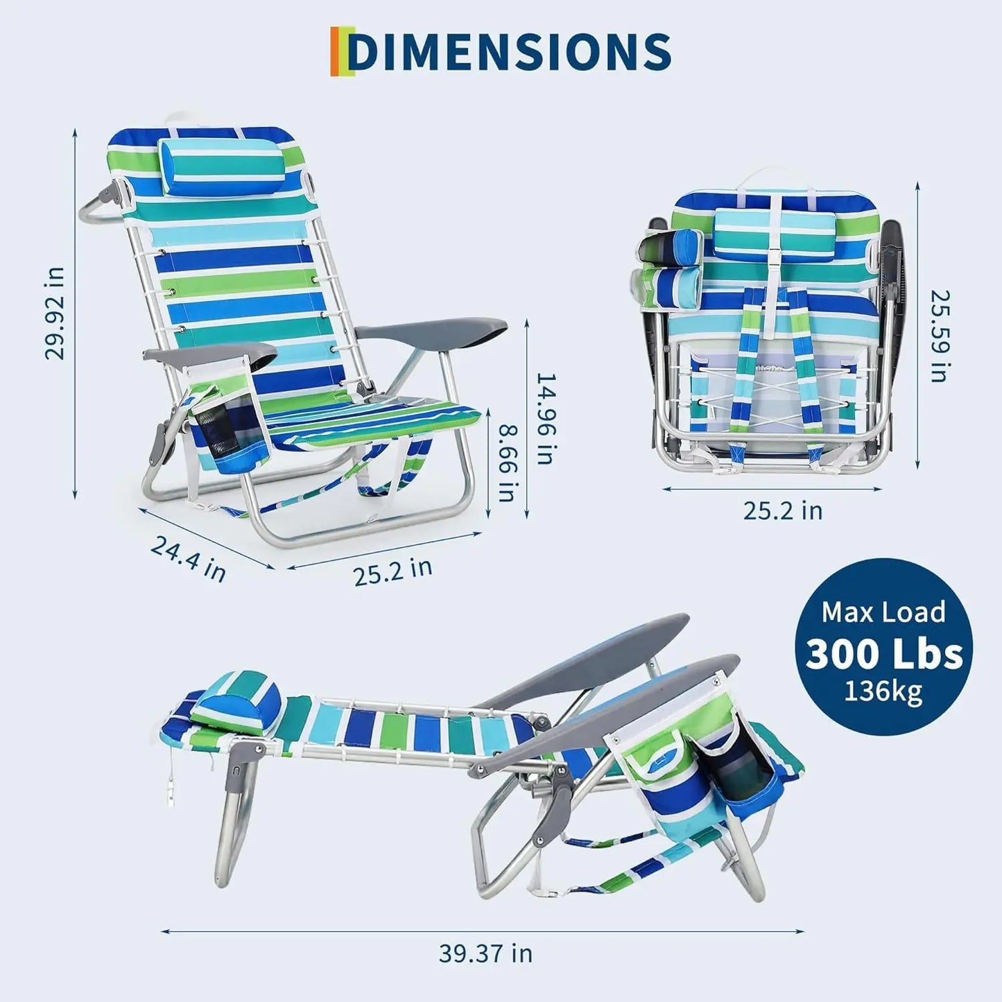 TWISTER.CK Portable Backpack Beach Chair Folding Reclining Seat