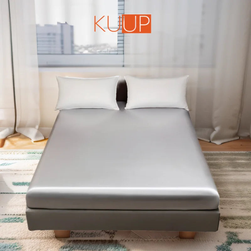 Kuup 100%Polyester 1pcs satin surface Bedding Fitted Sheet（No pillowcase）Elastic Band Around Mattress Cover King Bed Cover Sheet