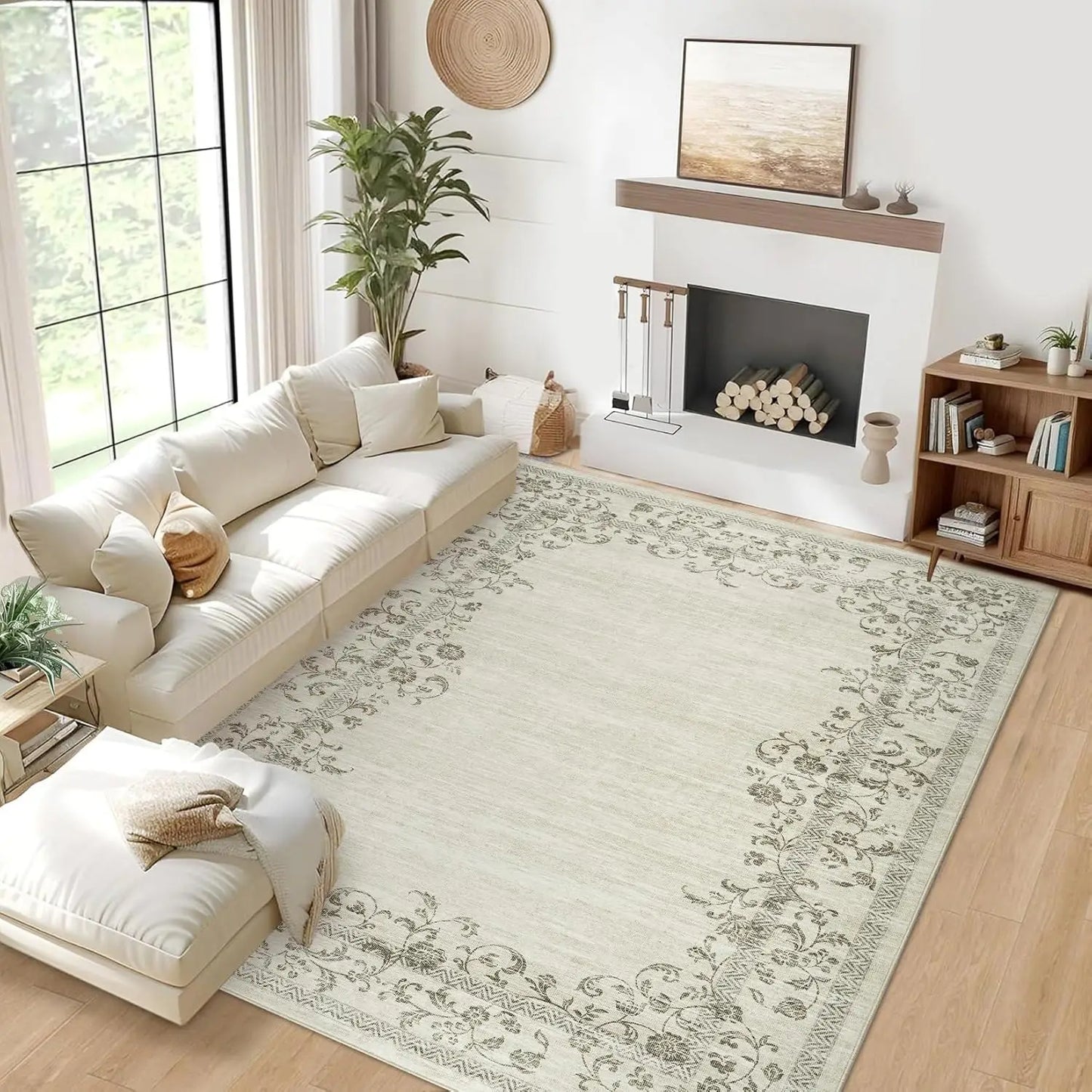 HiMISS Washable Floral Border Area Rug for Living Room Bedroom