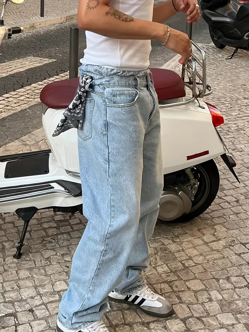 Men's Vintage Washed Loose Fit Jeans With Zipper Fly