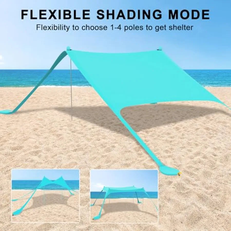 Beach Tent Shelter UPF50 With 4 Aluminum Poles Easy Setup
