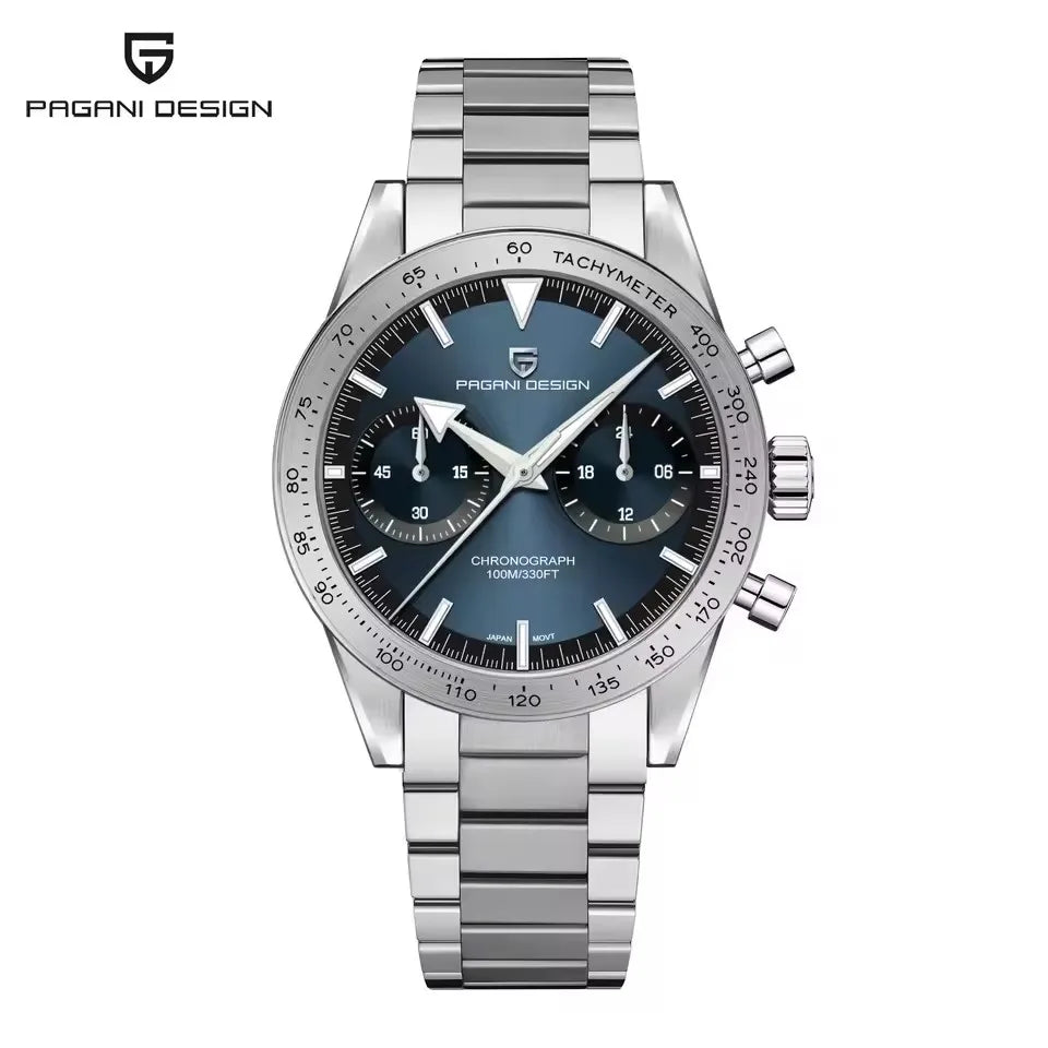 PAGANI DESIGN Retro Luxury Quartz Mens Watch Stainless Steel Chronograph