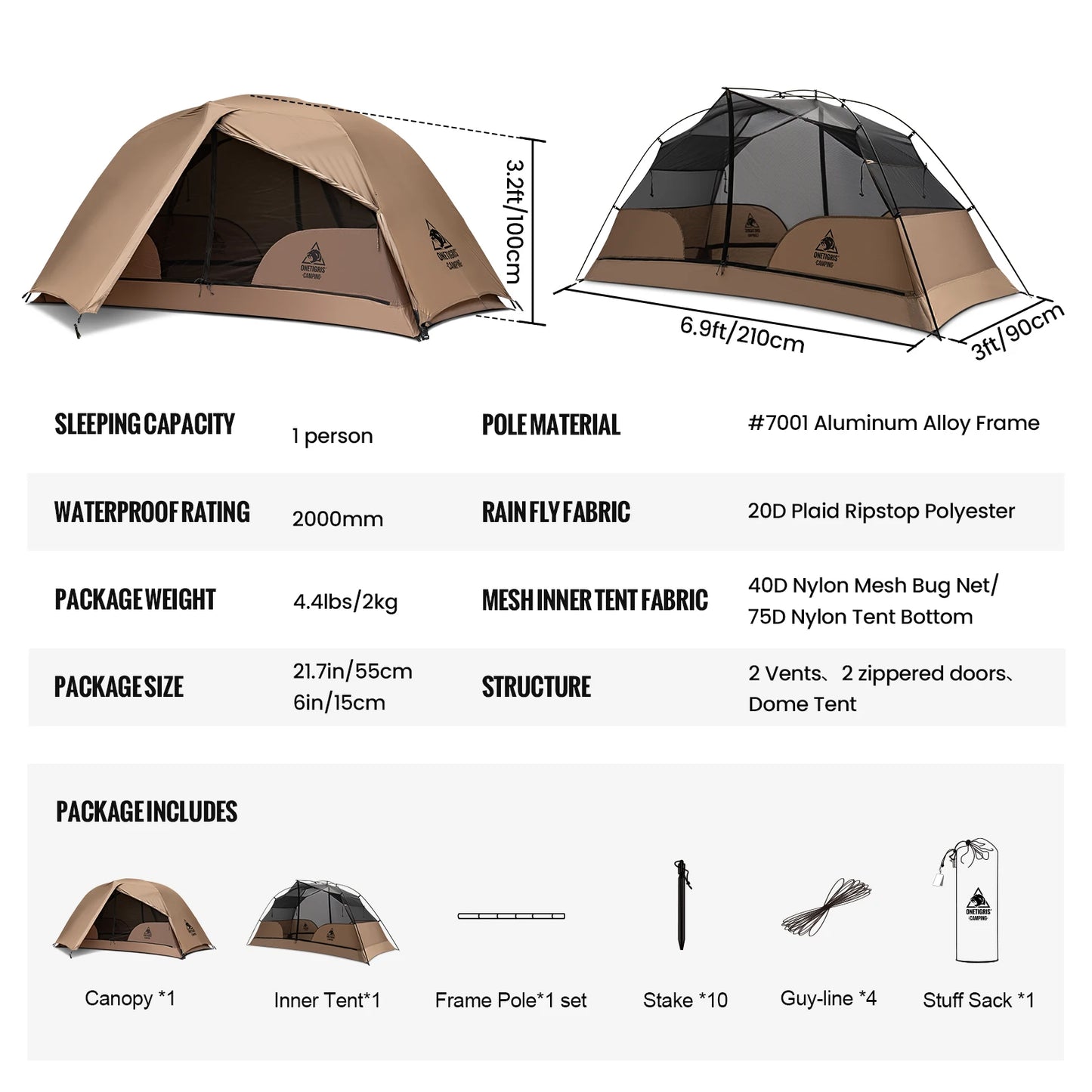 OneTigris Cosmitto 2.0 Camping Tent 3 Season Waterproof