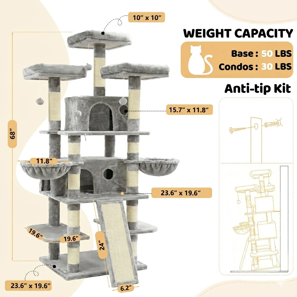 Cat Tree Tower With Two Condos And Scratching Posts