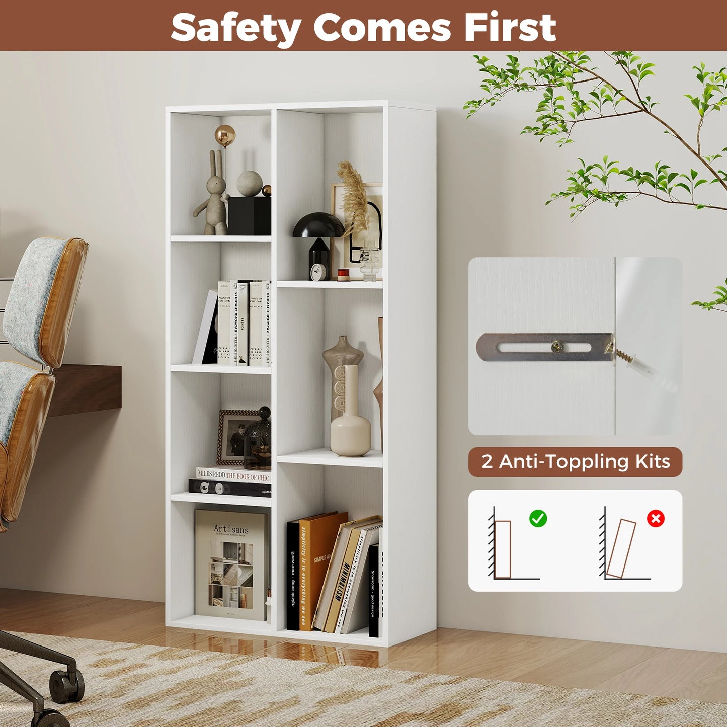HOMASIS 7 Cube Bookcase Freestanding Wood Bookshelf