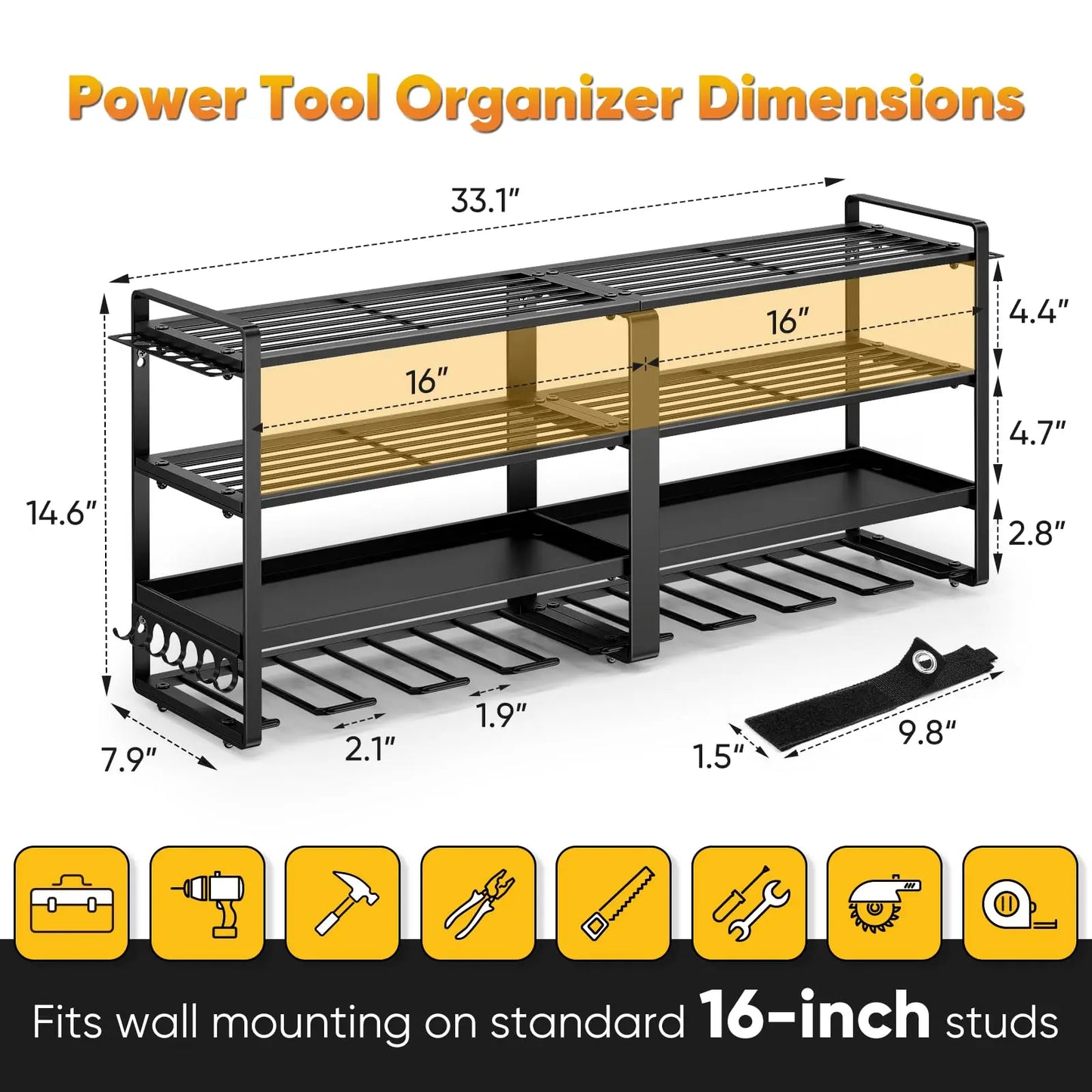 Power Tool Organizer Wall Mount Four Layer Heavy Duty Drill Holder