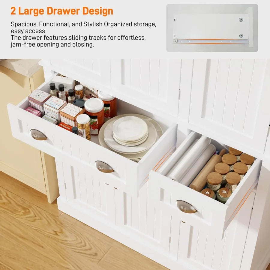 71 Tall Modern Kitchen Cabinet Pantry Storage with Doors and Adjustable Shelves Large Freestanding Food Pantry with 2 Drawers f