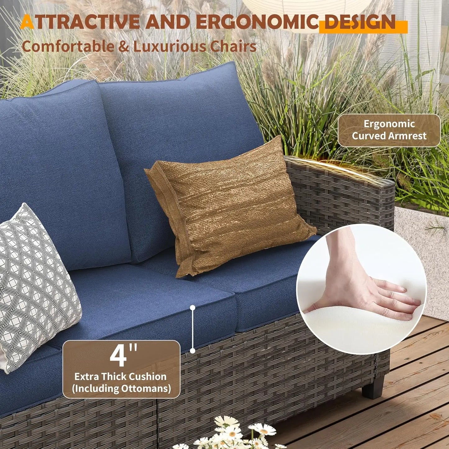 PE Rattan Sectional Sofa Set With Swivel Chairs And Table