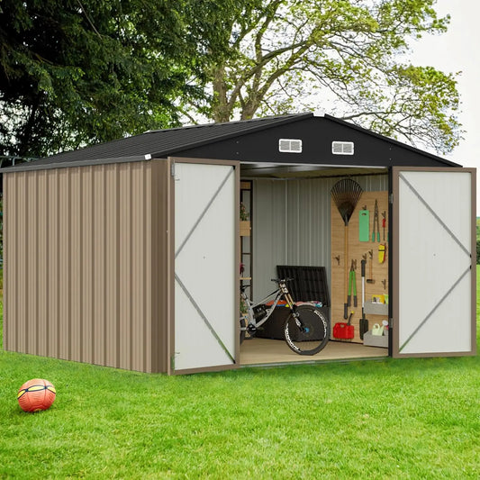 Outdoor Metal Garden Shed With Lockable Door Waterproof Tool Storage