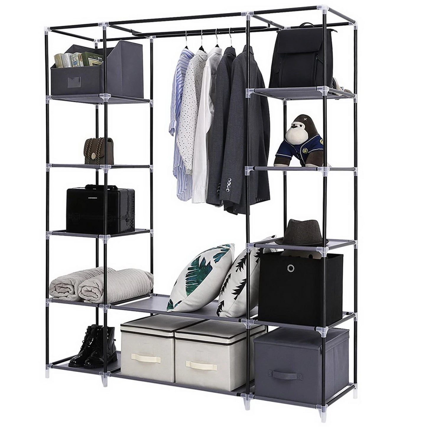 Portable Clothes Closet Wardrobe Organizer With Nonwoven Fabric Easy Assembly