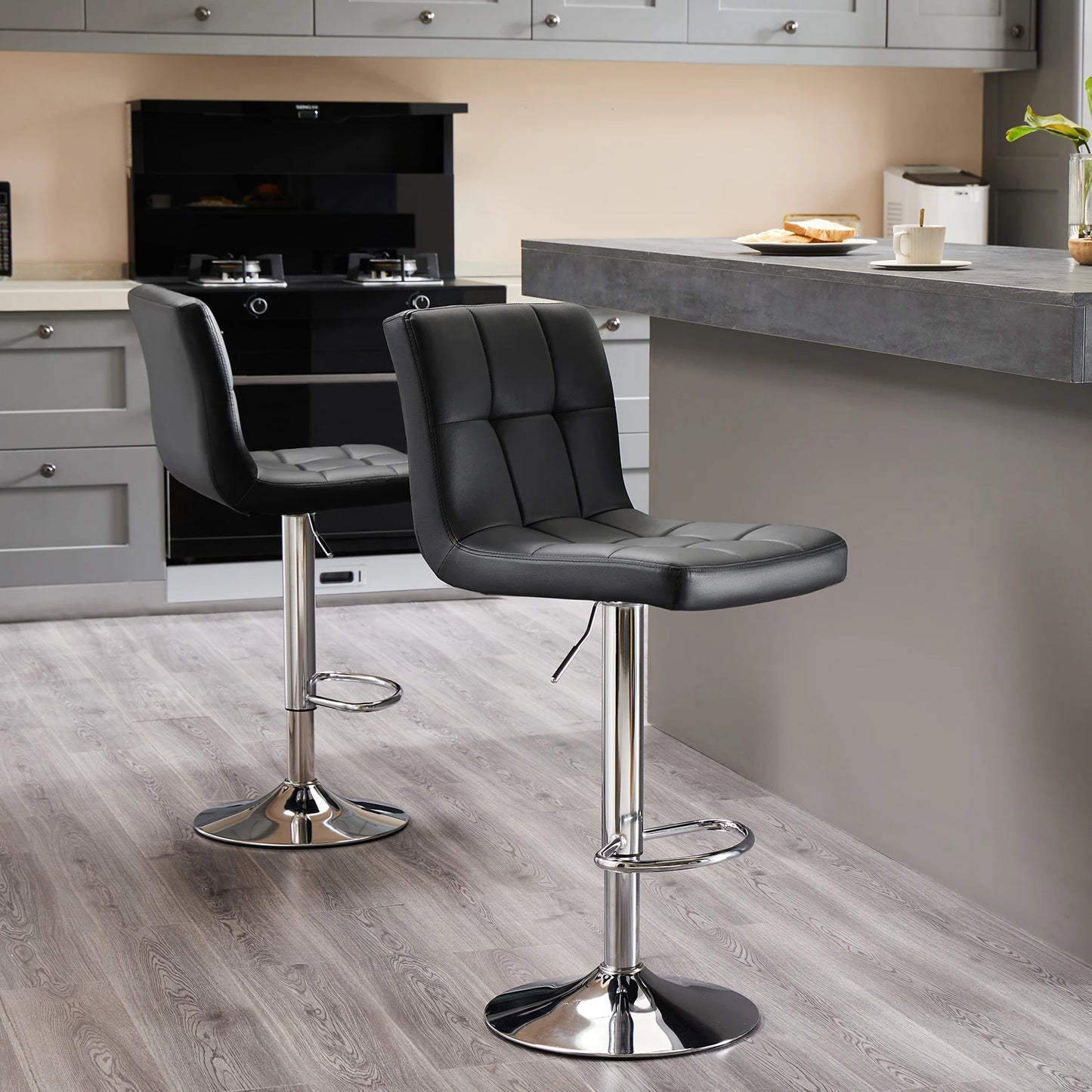 JHK PU Leather Bar Stools Set of 2 Upholstered Counter