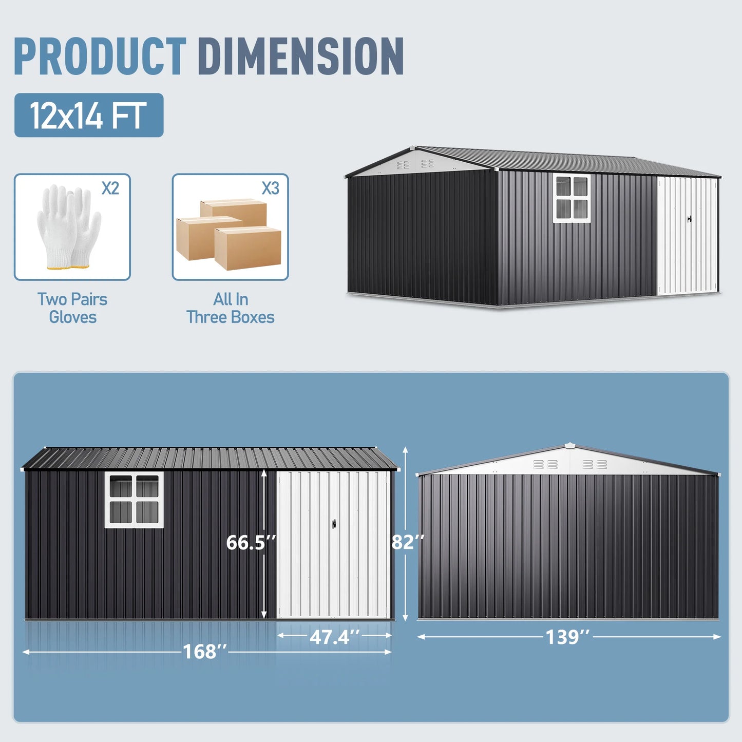 VIWAT Outdoor Metal Storage Shed With Window Lockable Heavy Duty Frame