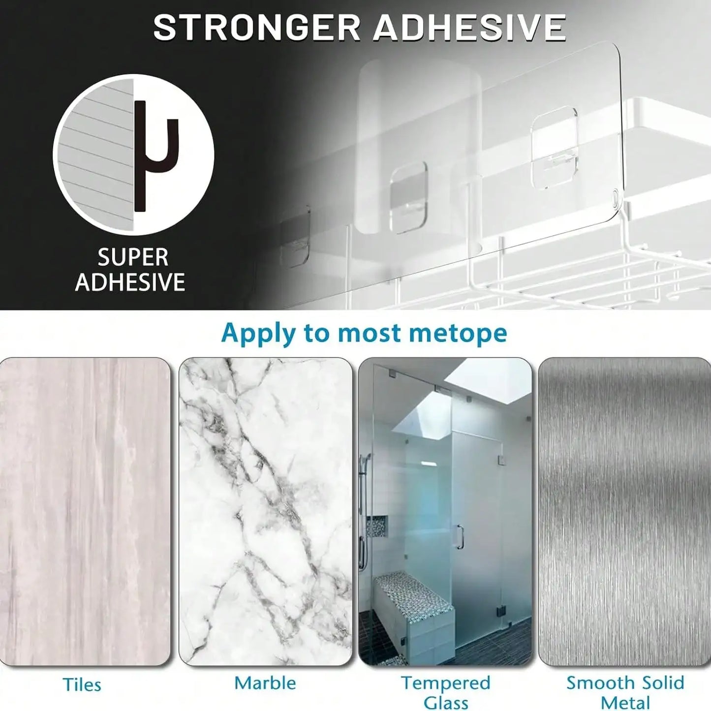 5-Pack Rustproof Stainless Steel Adhesive Shower Caddy No-Drilling Bathroom Storage Shelves