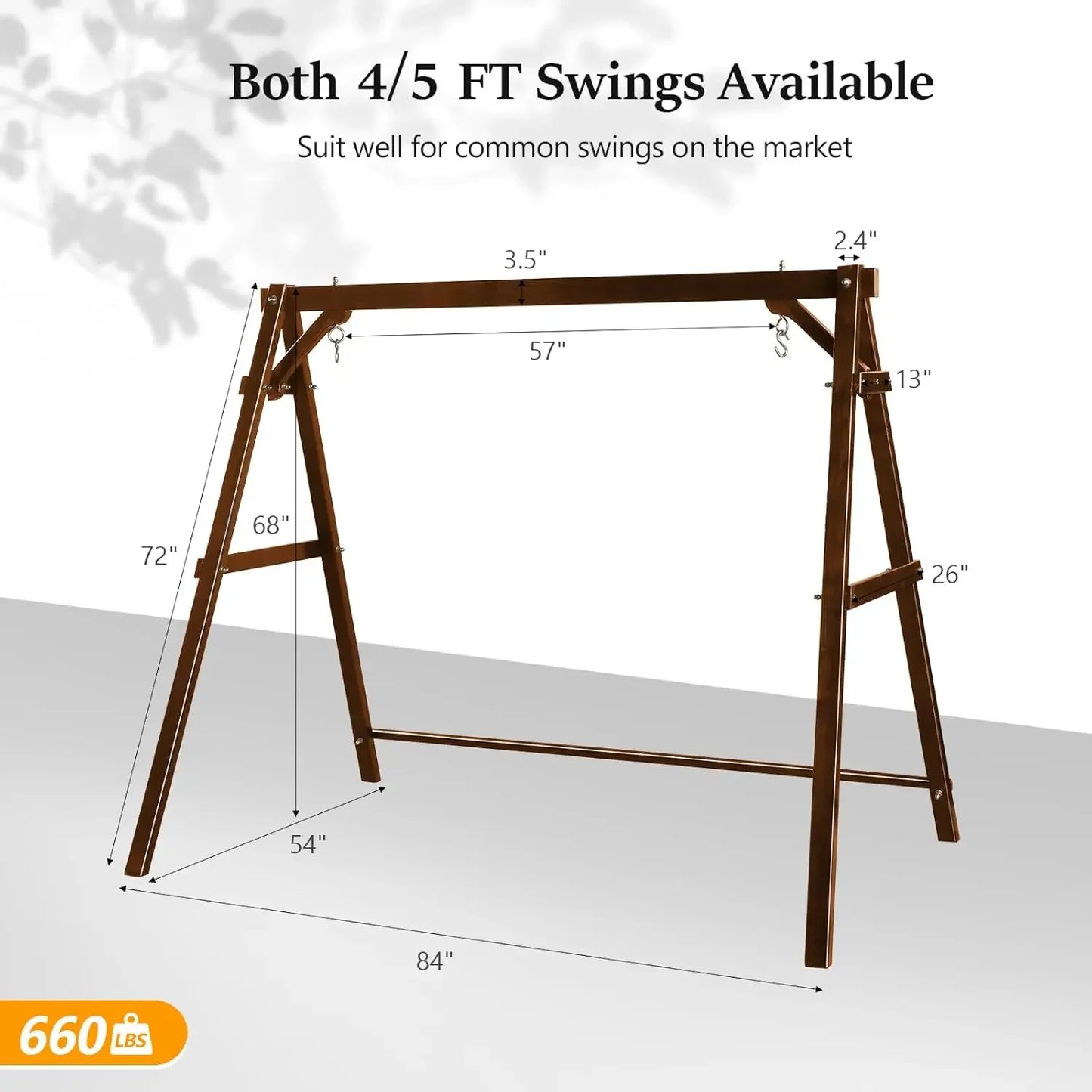 5 FT Outdoor Porch Swing with Frame, Patio Hanging Swing & Stand with Extra Cushions Heavy Duty 880 LBS for Yard,, Customized
