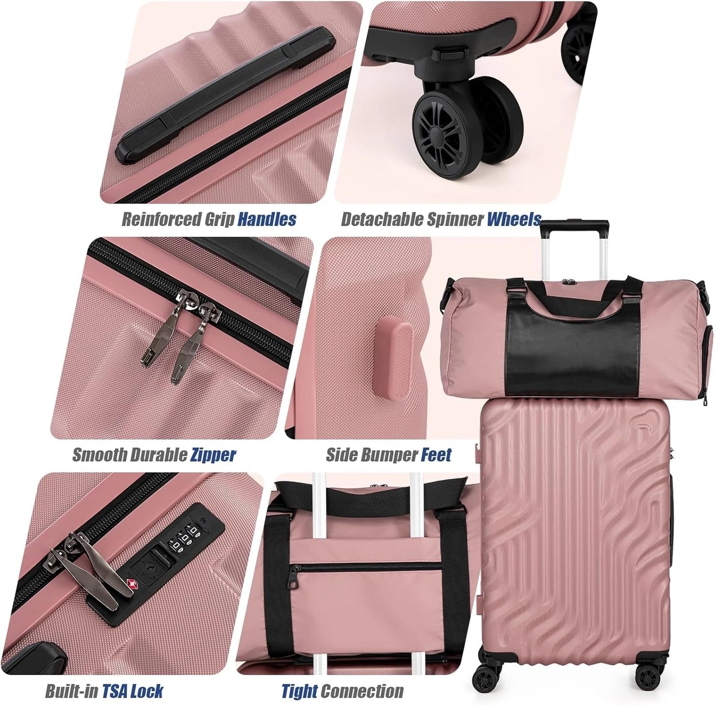 ZHUISHU Luggage Sets With Double Rotatable Detachable Wheels