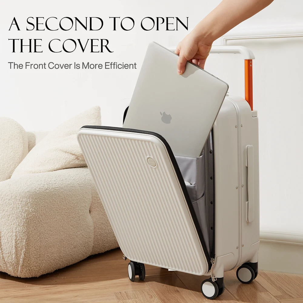 Mixi Front Laptop Pocket Carry-On Luggage With Aluminum Frame Spinner