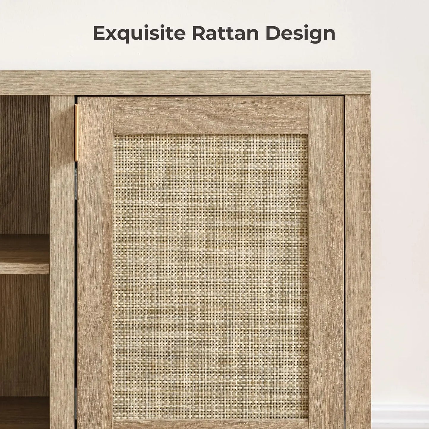 Rattan TV Stand for Living Room - 26" Tall TV Console Cabinet with Storage and Adjustable Shelf, Boho Entertainment, Customized