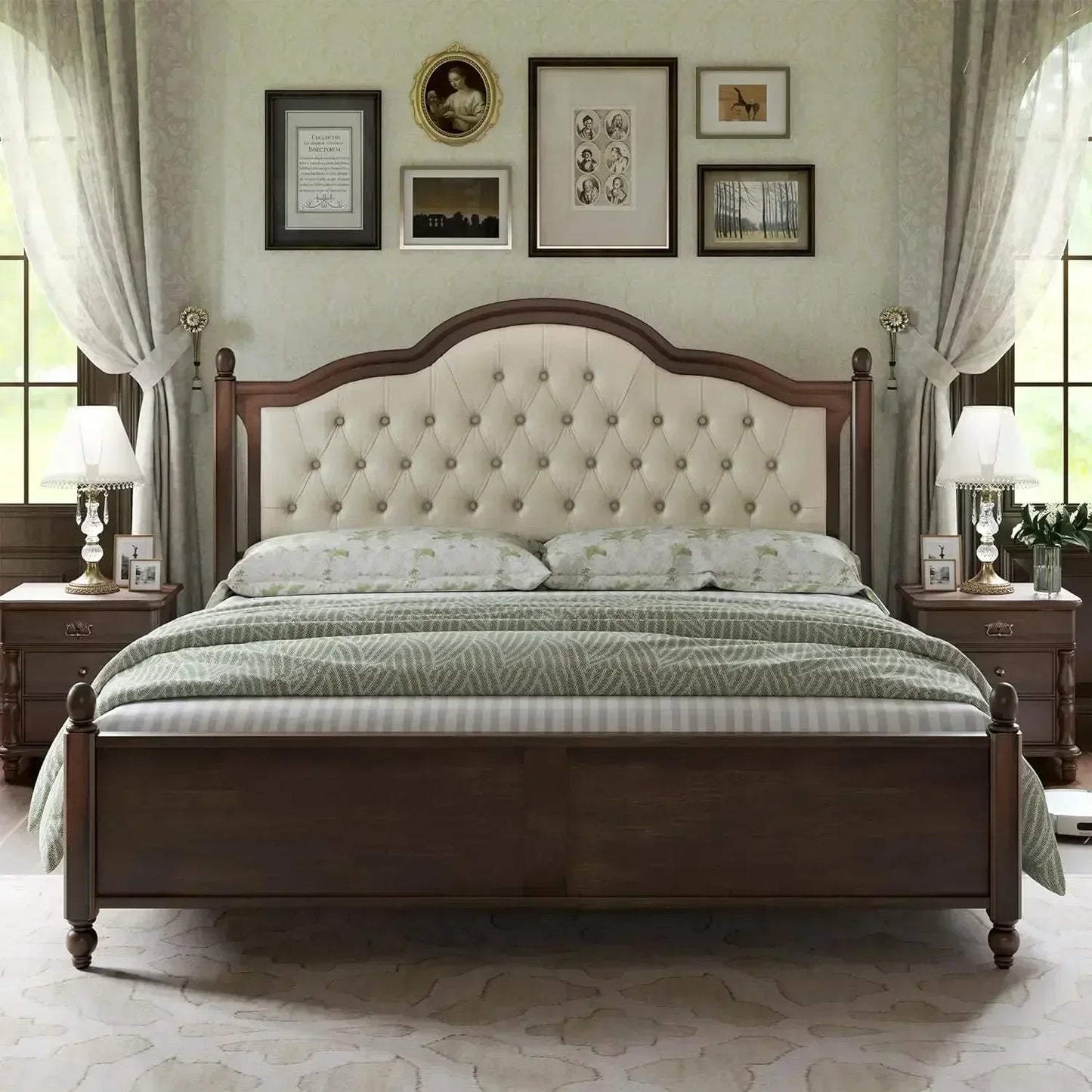 Solid Wood Bed Frame Transitional Platform Bed With Wood Slats