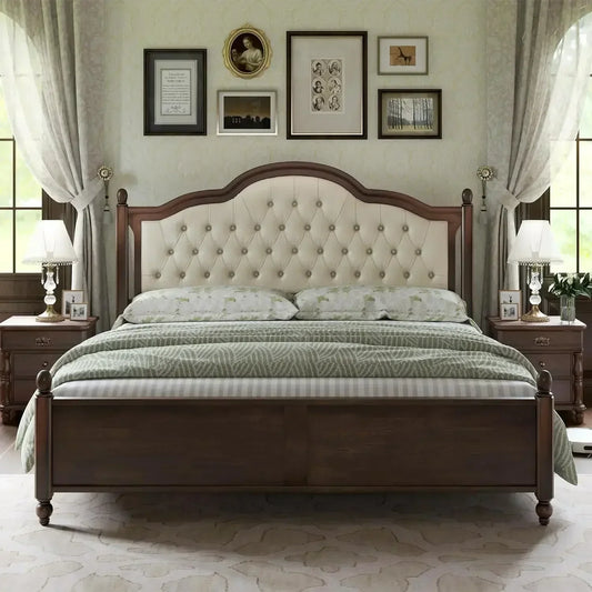 Solid Wood Bed Frame Transitional Platform Bed With Wood Slats