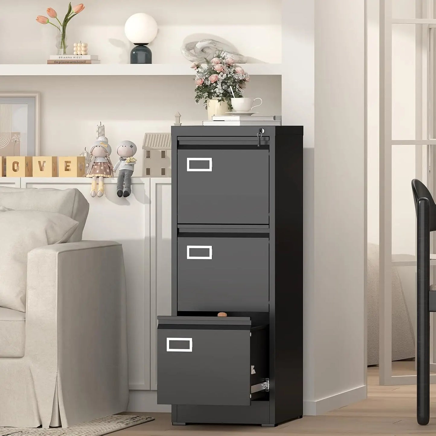 3 Drawer File Cabinet with Lock, Metal Vertical File Cabinets for Home Office, Filing Cabinet , Customized
