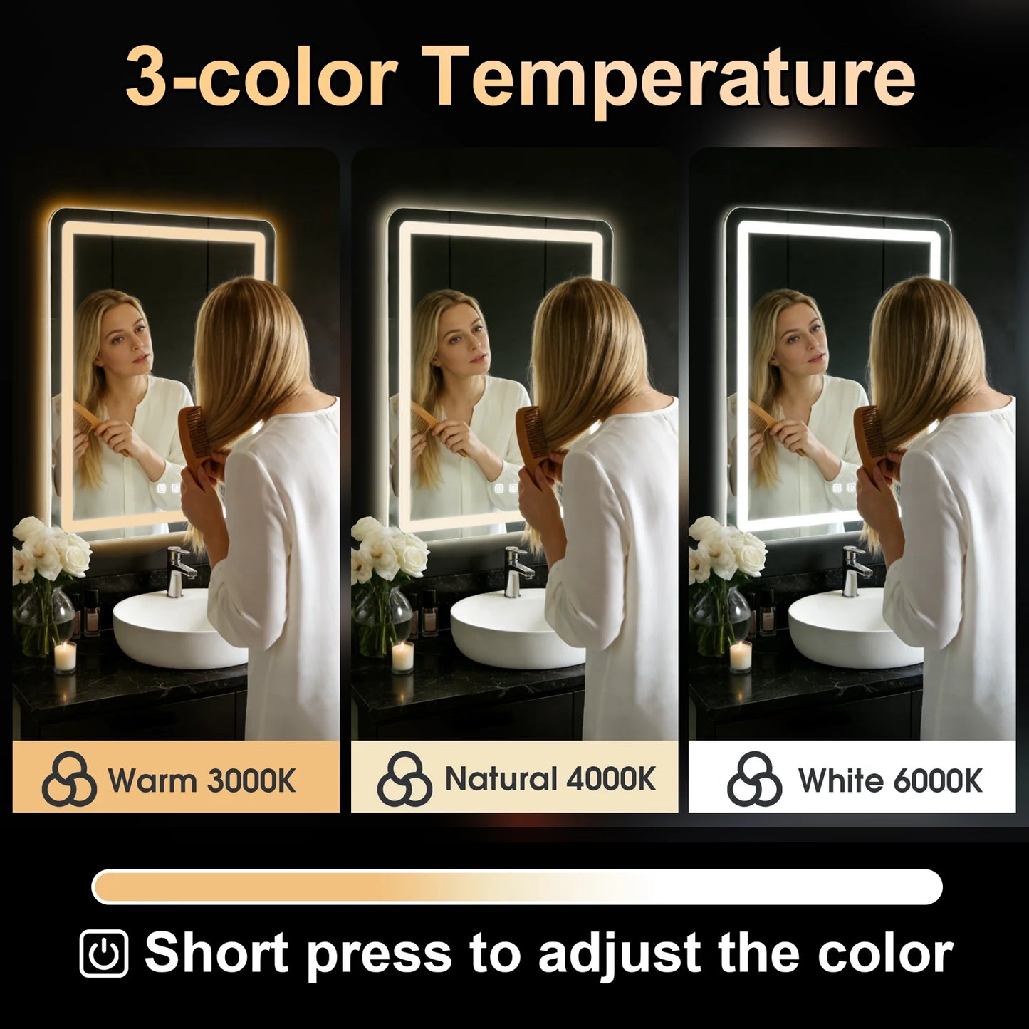 50x70cm LED Bathroom Mirror Vanity Mirrors with Backlit Lights Fogless Makeup Mirror Wall Mounted with Demister
