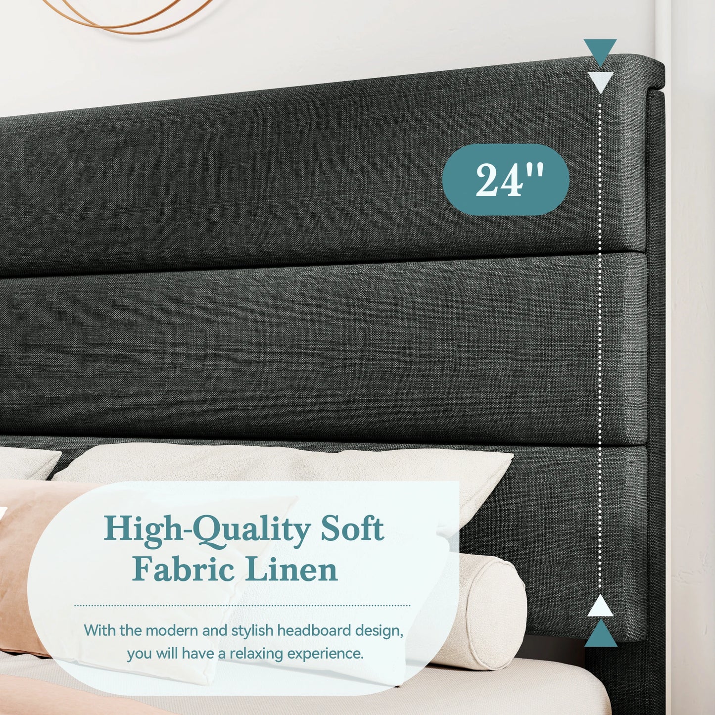 HOOMIC Bed Frame With Headboard Fabric Platform Bed Slats