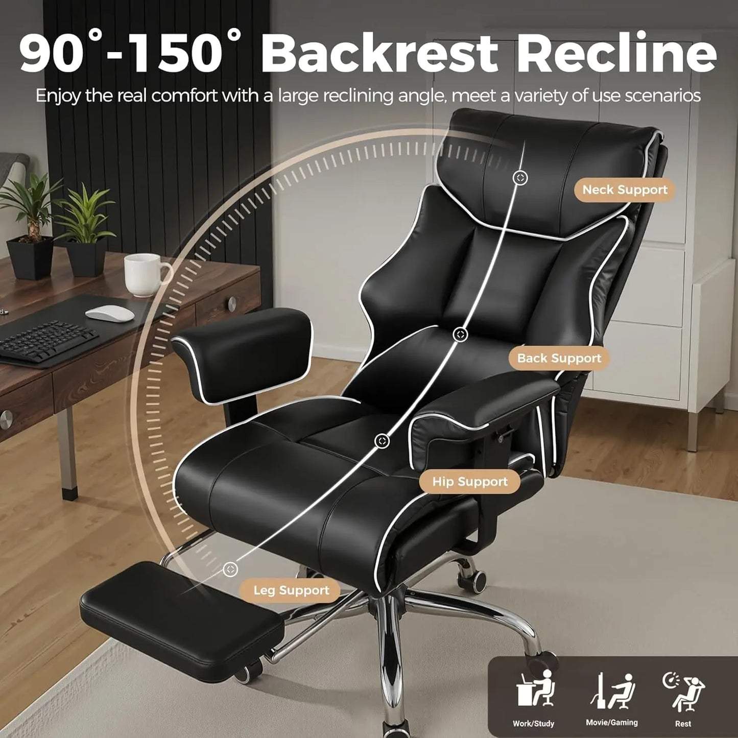 Big and Tall Office Chair 400lbs High Back Gaming Chair with Ergonomic Lumbar Support & Pocket Spring Cushion for Lower Back Pai