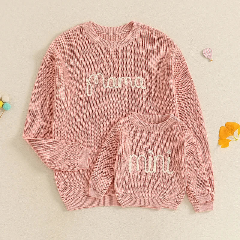 Lioraitiin Family Matching Sweaters Mommy and Me Embroidered Knitwear